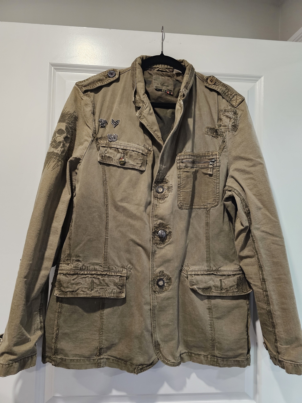Men's Military-Style Cotton Jacket - Khaki